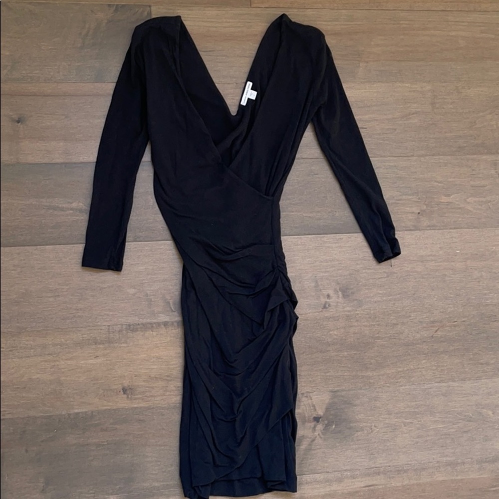 James perse Long sleeve black cotton V-neck dress